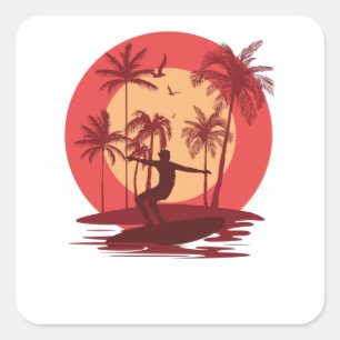Surfende paradijs vierkante sticker