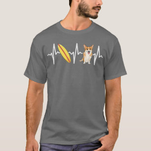 Surfende Pembroke Welsh Corgi Heartbeat Hondenlief T-shirt