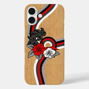 Surfende Safari Faux Wood Hawaiian Surfboard Red iPhone 16 Plus Hoesje