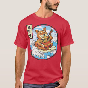 Surfende sjiiba in een ogende raap Japan Waves Kaw T-shirt