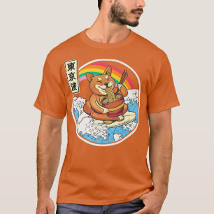 Surfende sjiiba in een ogende raap Japan Waves Kaw T-shirt