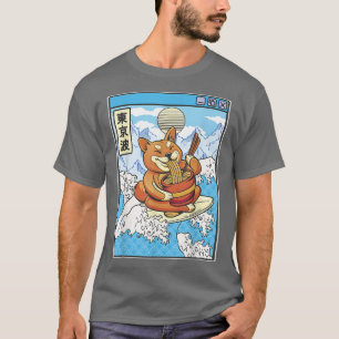 Surfende sjiiba in een ogende raap Japan Waves Kaw T-shirt