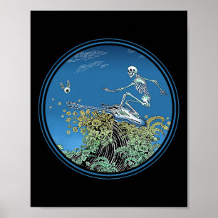 Surfende Skelet Cirkel - Door Emek Artman Poster