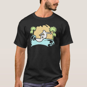 Surfende zonnepalmboom t-shirt