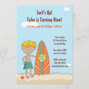 Surfer Birthday Party Invitation Kaart