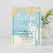 Surfer Boy Surfboards Beach Baby shower per post Kaart (Staand voorkant)