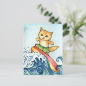 Surfer - Cute Surf Cat Art Briefkaart (Staand voorkant)
