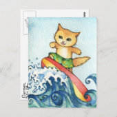 Surfer - Cute Surf Cat Art Briefkaart (Voorkant / Achterkant)