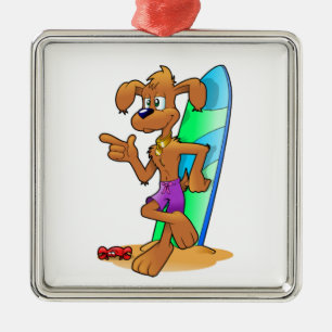 SURFER DOG METALEN ORNAMENT