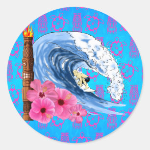 Surfer en Standbeeld Tiki Ronde Sticker