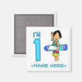 Surfer gast 1 verjaardag magneet (Voorkant / Achterkant)