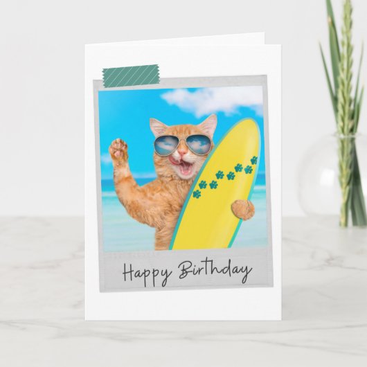 Surfer Ginger Cat Funny Birthday Card Kaart (Voorkant)
