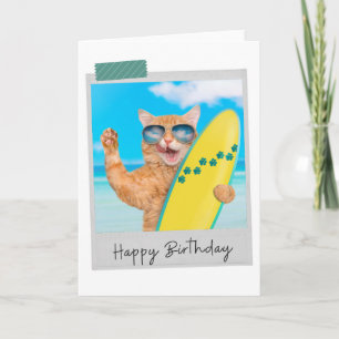 Surfer Ginger Cat Funny Birthday Card Kaart