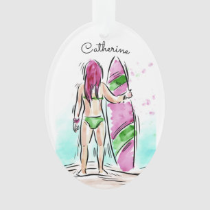 Surfer Girl aangepaste naam ornament