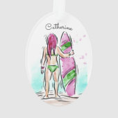 Surfer Girl aangepaste naam ornament (achterkant)