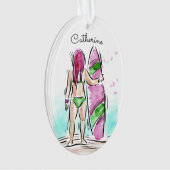 Surfer Girl aangepaste naam ornament (voorkant)