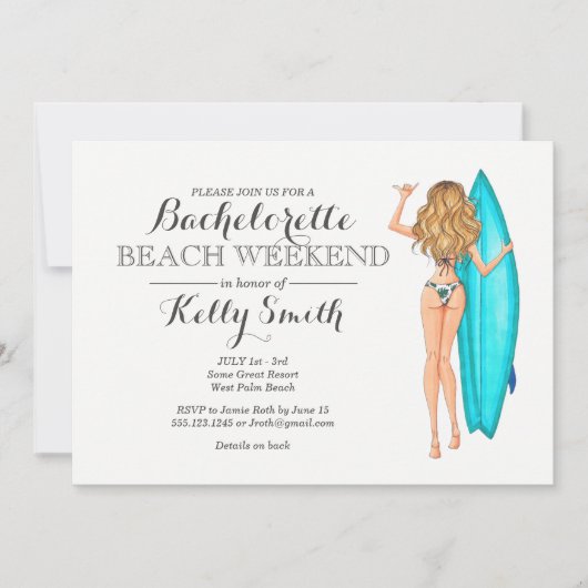 Surfer Girl Bachelorette Kaart (Voorkant)