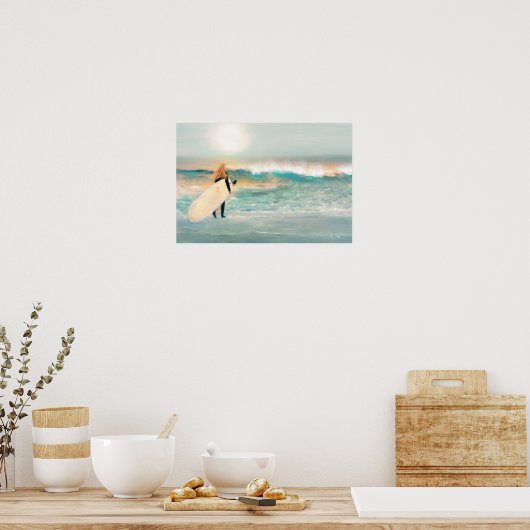 Surfer Girl Blue Waves Poster (Keuken)