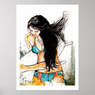 Surfer Girl geblazen haar Poster