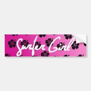 Surfer Girl in Roze Bumpersticker