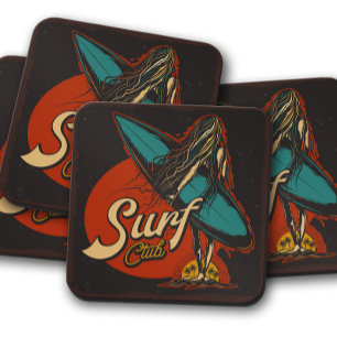 Surfer Girl Onderzetter Set Fun Surfer Onderzett