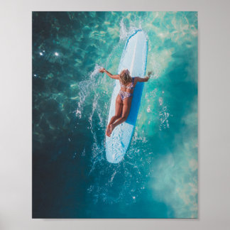 Surfer Girl Paddling Poster