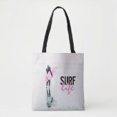 Surfer Girl Pink Surfboard Surf Art Draagtas (Voorkant)