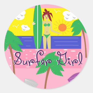 Surfer Girl Ronde Sticker
