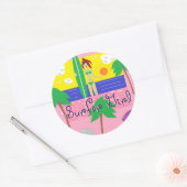 Surfer Girl Ronde Sticker (Envelop)