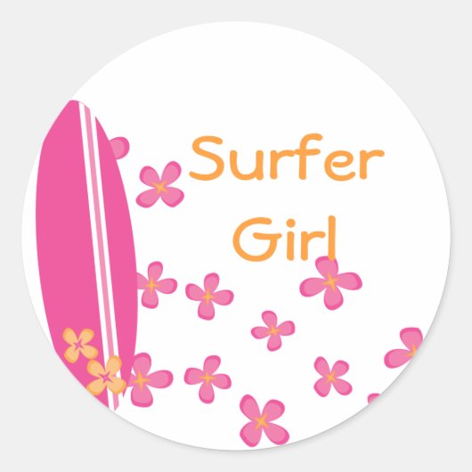 Surfer Girl Ronde Sticker (Voorkant)