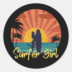 Surfer Girl Ronde Sticker