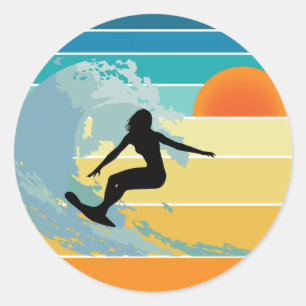 Surfer Girl  Sunset Ronde Sticker