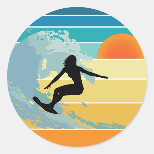 Surfer Girl  Sunset Ronde Sticker (Voorkant)