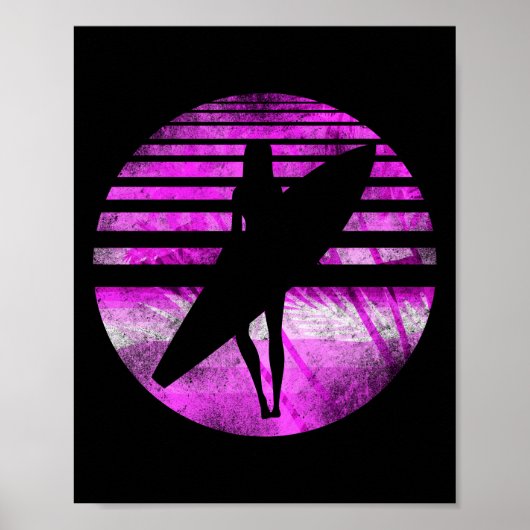 Surfer Girl Surfboard Sunset Palm Tree Poster (Voorkant)