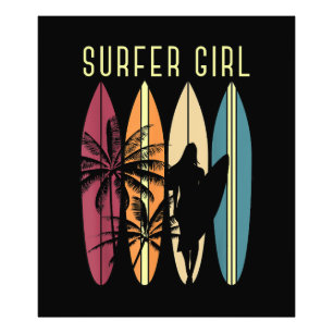 Surfer Girl Surfboard Surfred Women Girls Surf Oce Foto Afdruk