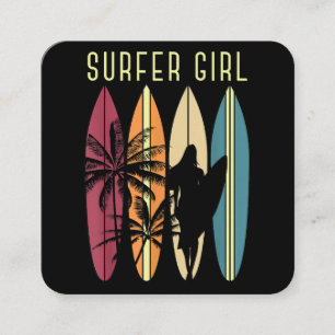 Surfer Girl Surfboard Surfred Women Girls Surf Oce Vierkante Visitekaartje