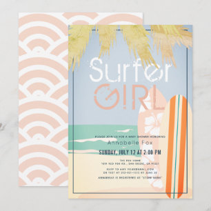 Surfer Girl Surfboards Beach Baby shower Kaart