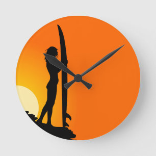Surfer Girl wandklok Ronde Klok