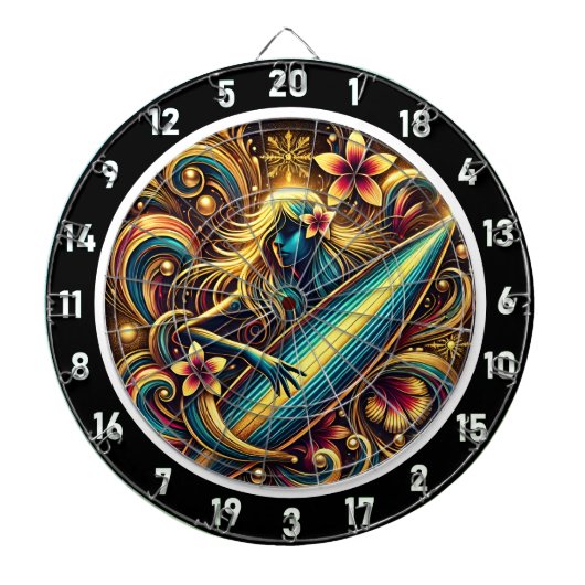 Surfer Glow met Tropical Sunset Art Dartbord (Voorkant)