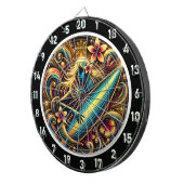 Surfer Glow met Tropical Sunset Art Dartbord (Voorkant Rechts)