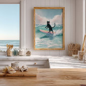 Surfer grillige zwarte kat Waterverf kunst Poster