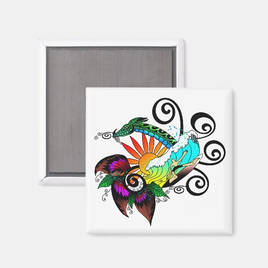 Surfer guy Cartoon Magneet (Voorkant / Achterkant)