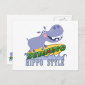 Surfer Hippopotamus Briefkaart (Voorkant / Achterkant)