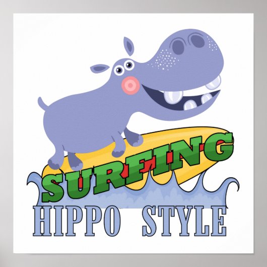Surfer Hippopotamus Poster (Voorkant)