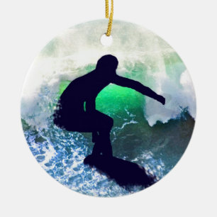 Surfer in Big Wave Keramisch Ornament