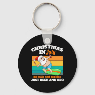 Surfer Kerstman Bier En Bbq Kerstfeest Strand Kers Sleutelhanger