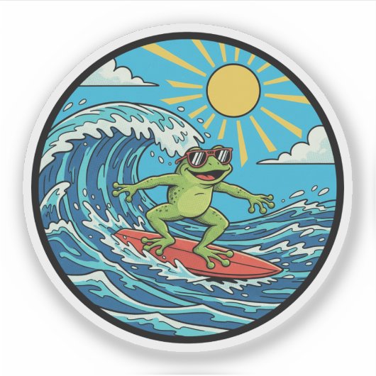 Surfer Kikker - Een Golf Vangen Sticker (Voorkant)