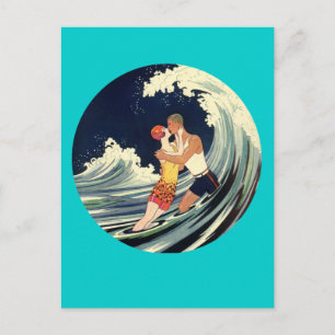 Surfer Lovers zoende illustratie Briefkaart