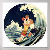 Surfer Lovers zoende illustratie Poster (Voorkant)