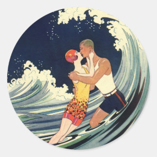 Surfer Lovers zoende  illustratie Ronde Sticker